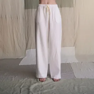 100% Linen Wide Leg Pants in White