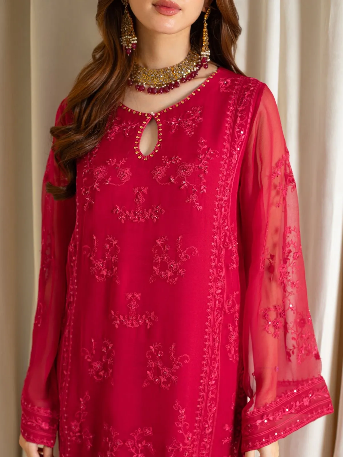 2 Piece - Embroidered Chiffon Suit S109859