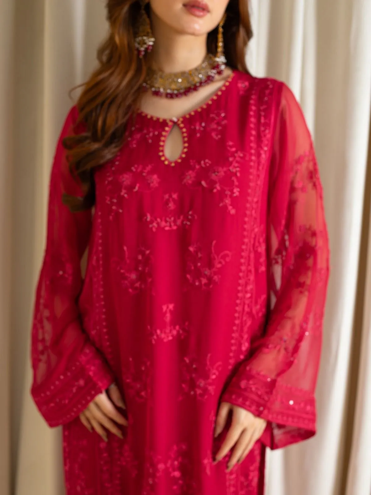 2 Piece - Embroidered Chiffon Suit S109859