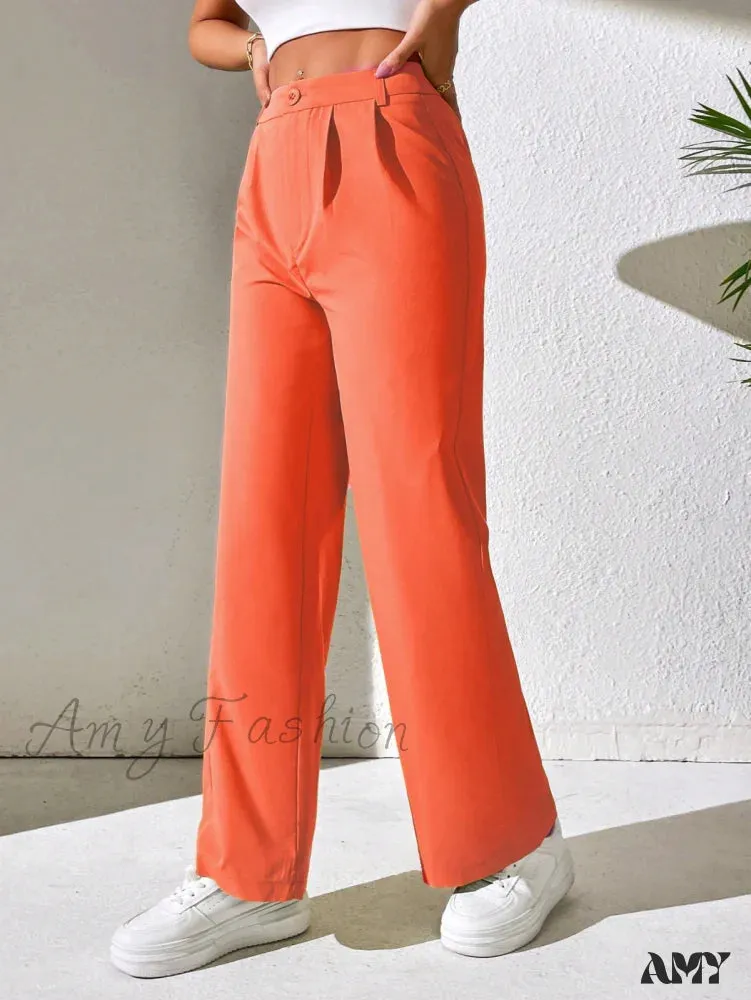 Amy Fashion - Solid Plicated Detail Straight Leg Pants