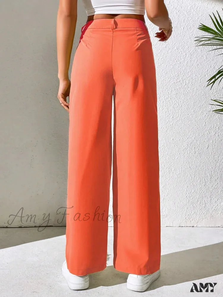 Amy Fashion - Solid Plicated Detail Straight Leg Pants