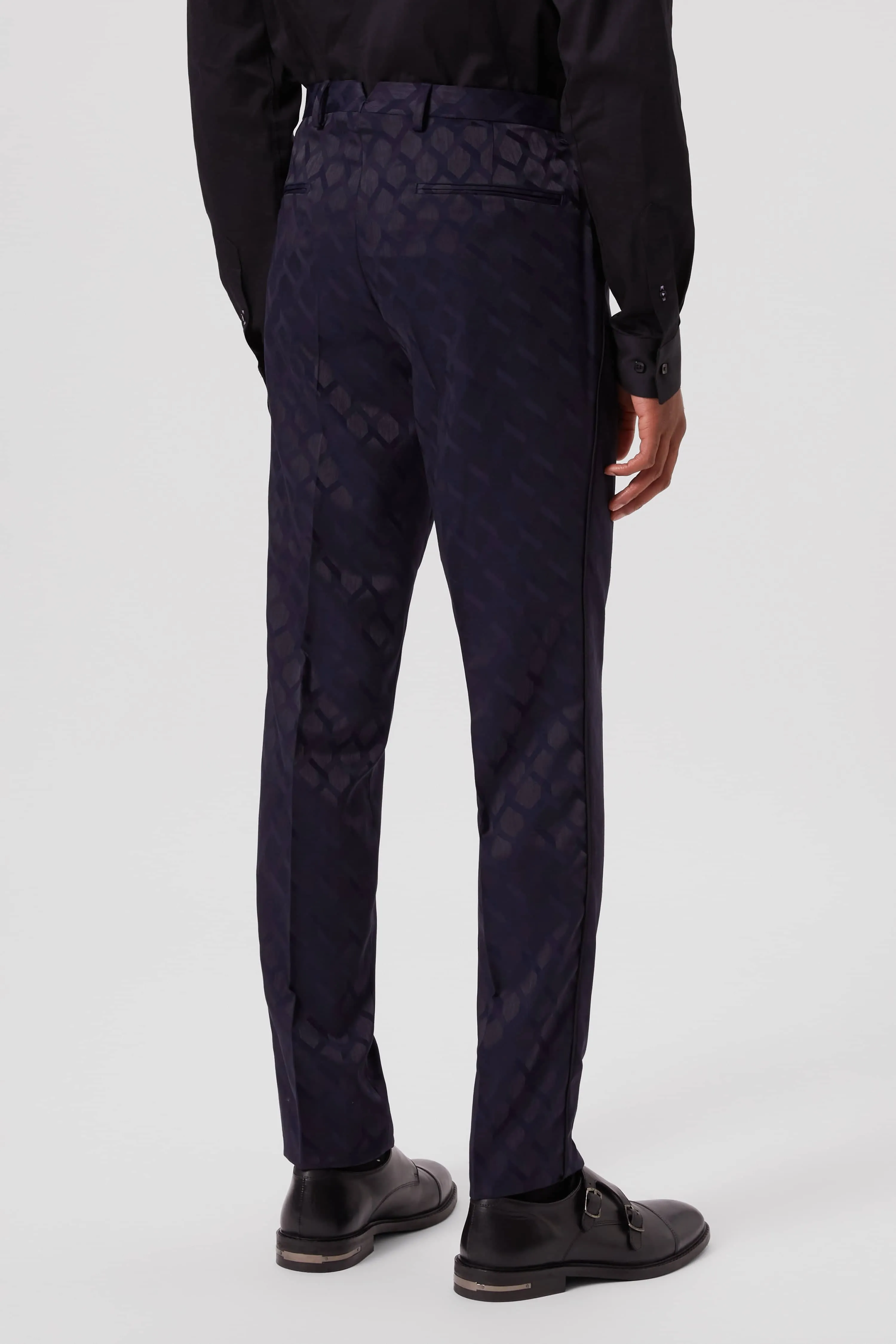 Archer Slim Fit Navy Jacquard Tuxedo Trousers - ARCHIVE