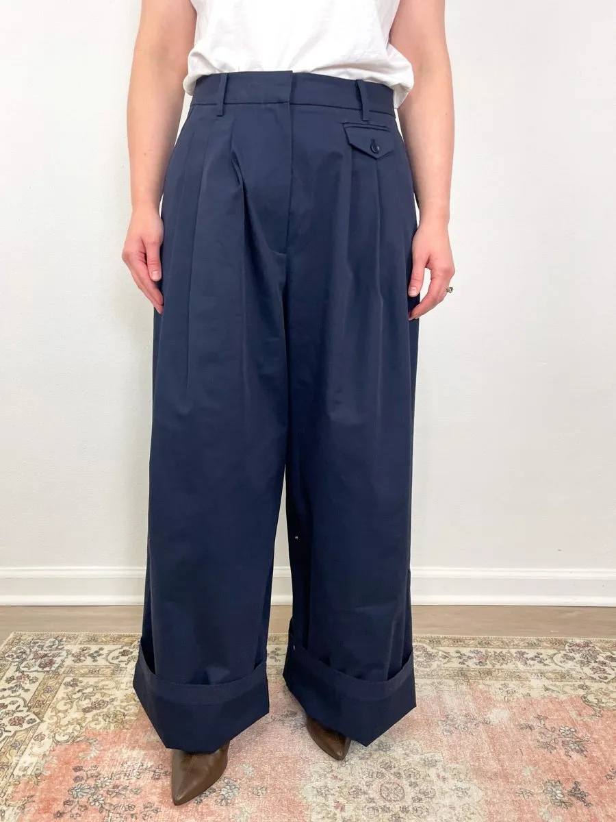 Bio Twill Triple Pleat Pant in Dark Navy