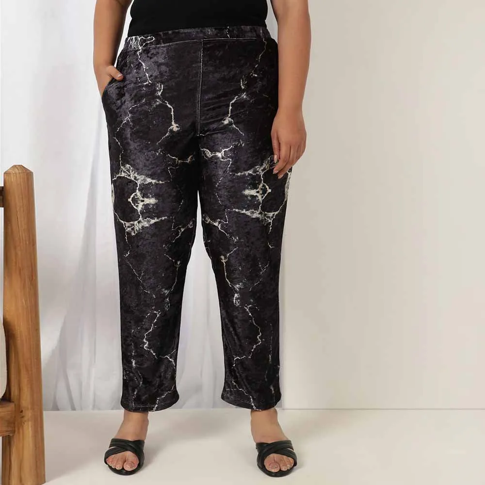 Black Marble Velvet Pant