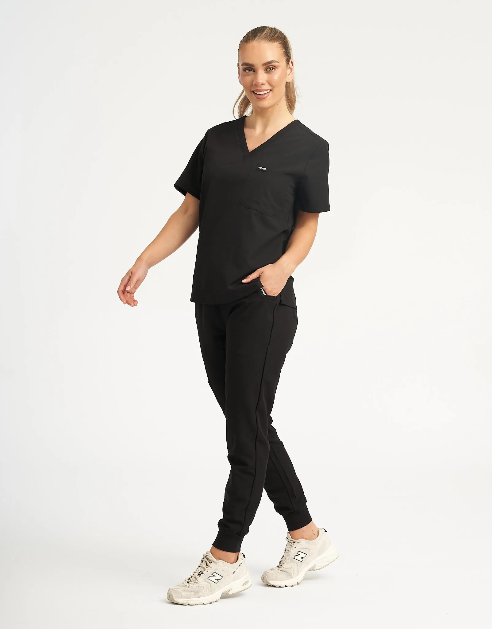 Black One Pocket V Neck and Scrub Jogger set