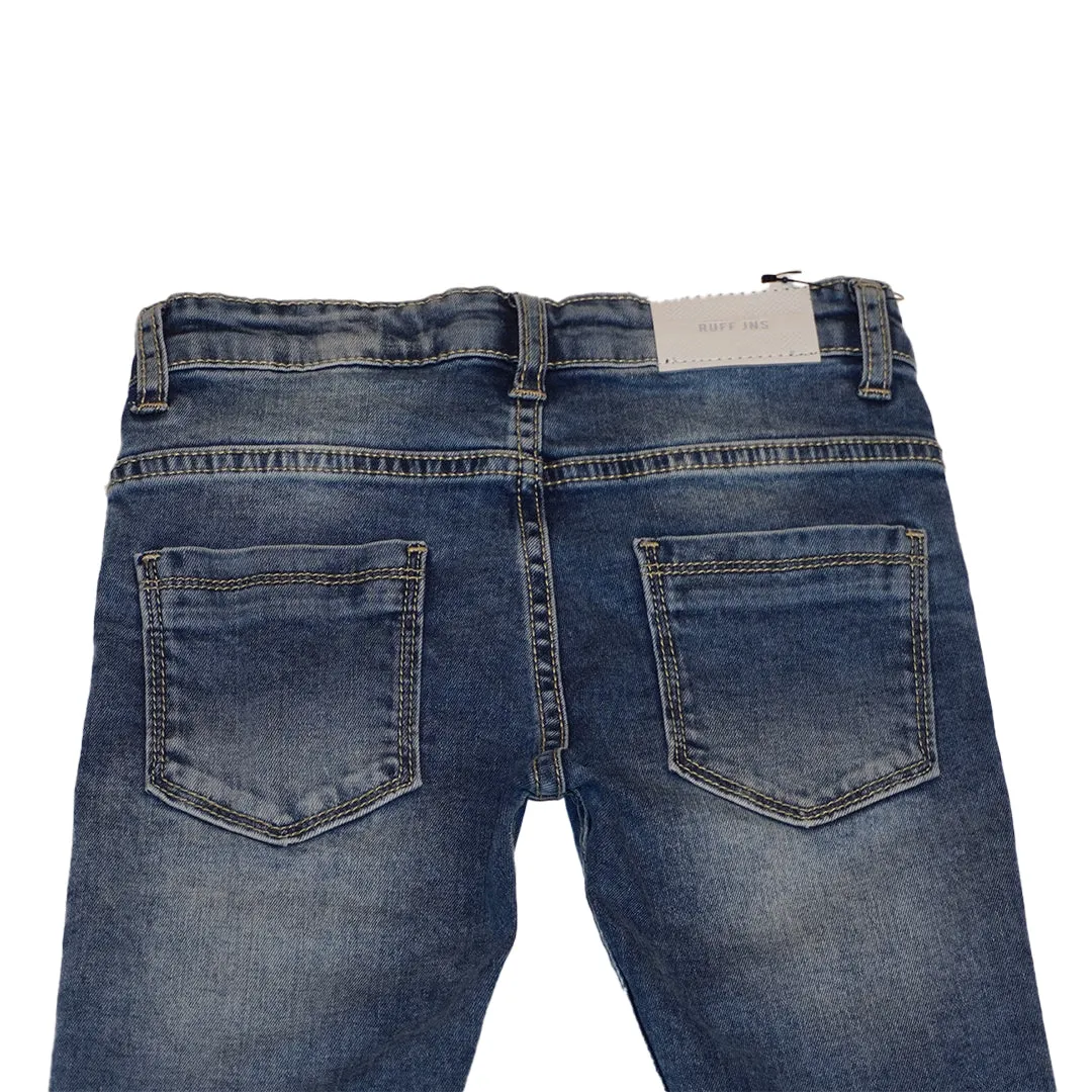 Boys Blue Distressed and Embroidered Pants