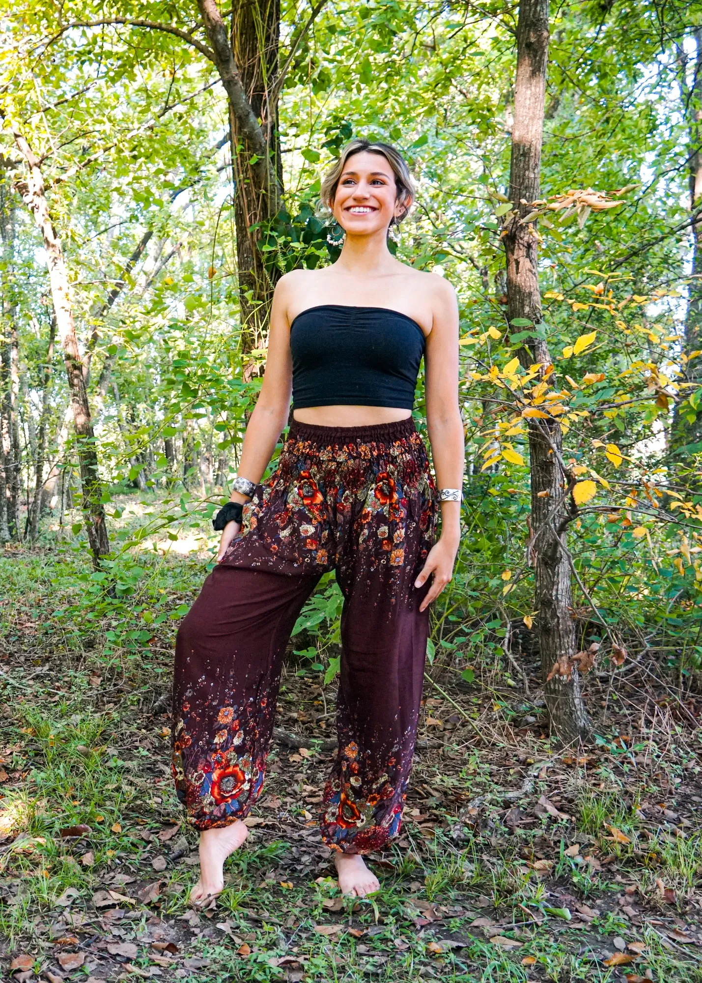 Brown Floral Harem Pants