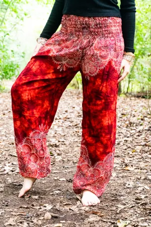 Burgundy Flower Bouquet Harem Pants