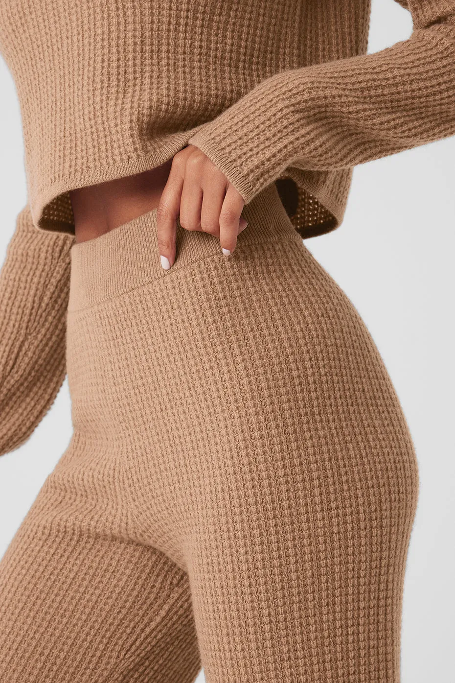 Cashmere High-Waist Plush Waffle Pant - Toasted Almond