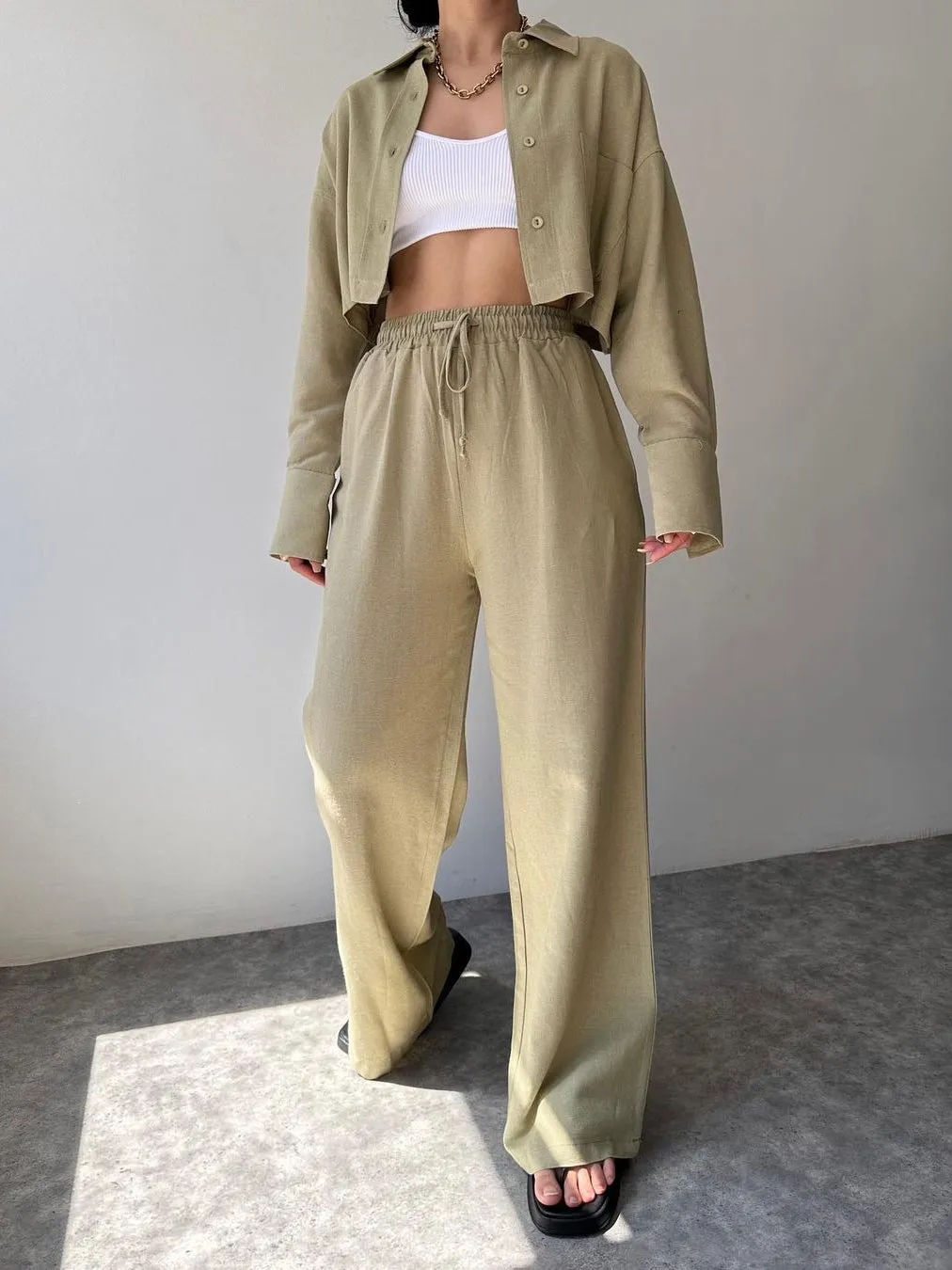 Collared Drawstring Two Trendy Piece Pants Set