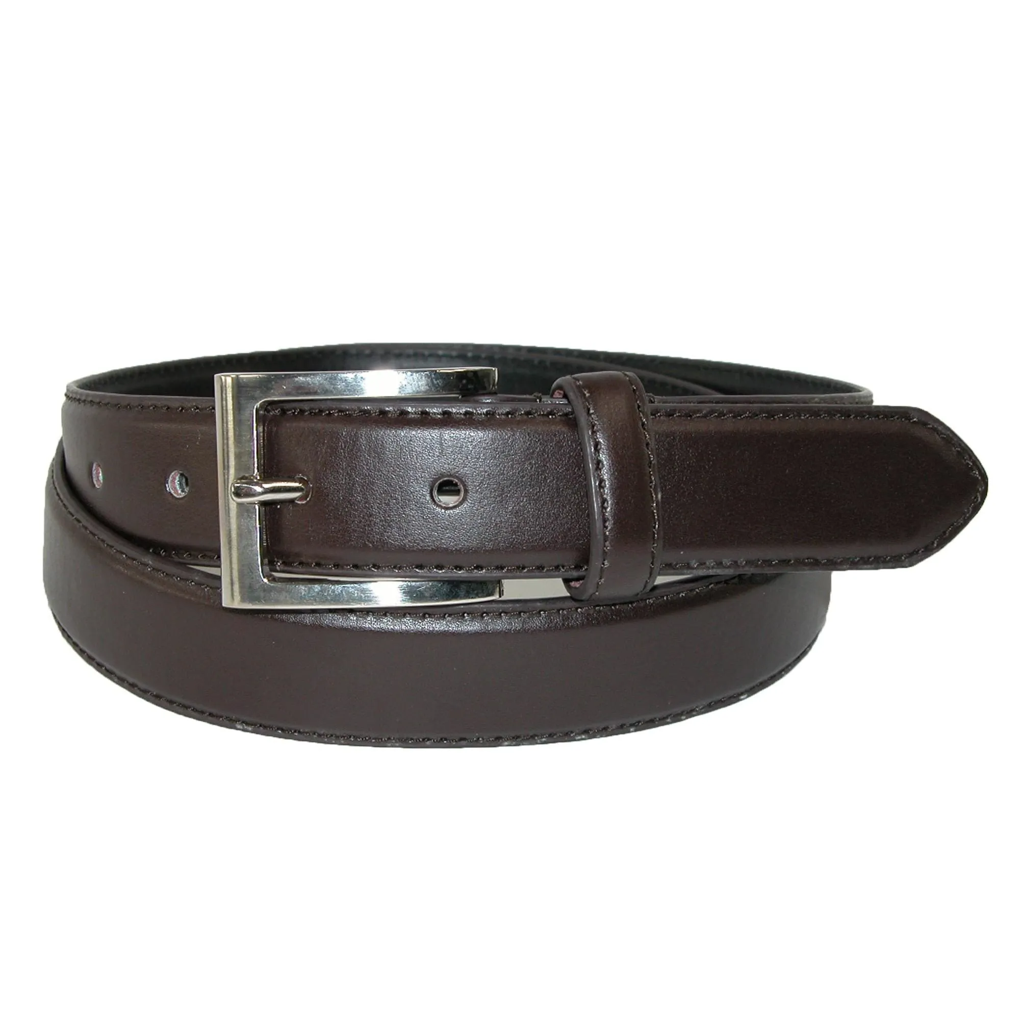 CTM® Men's Leather 1 1/8 Inch Basic Dress Belt with Silver Buckle