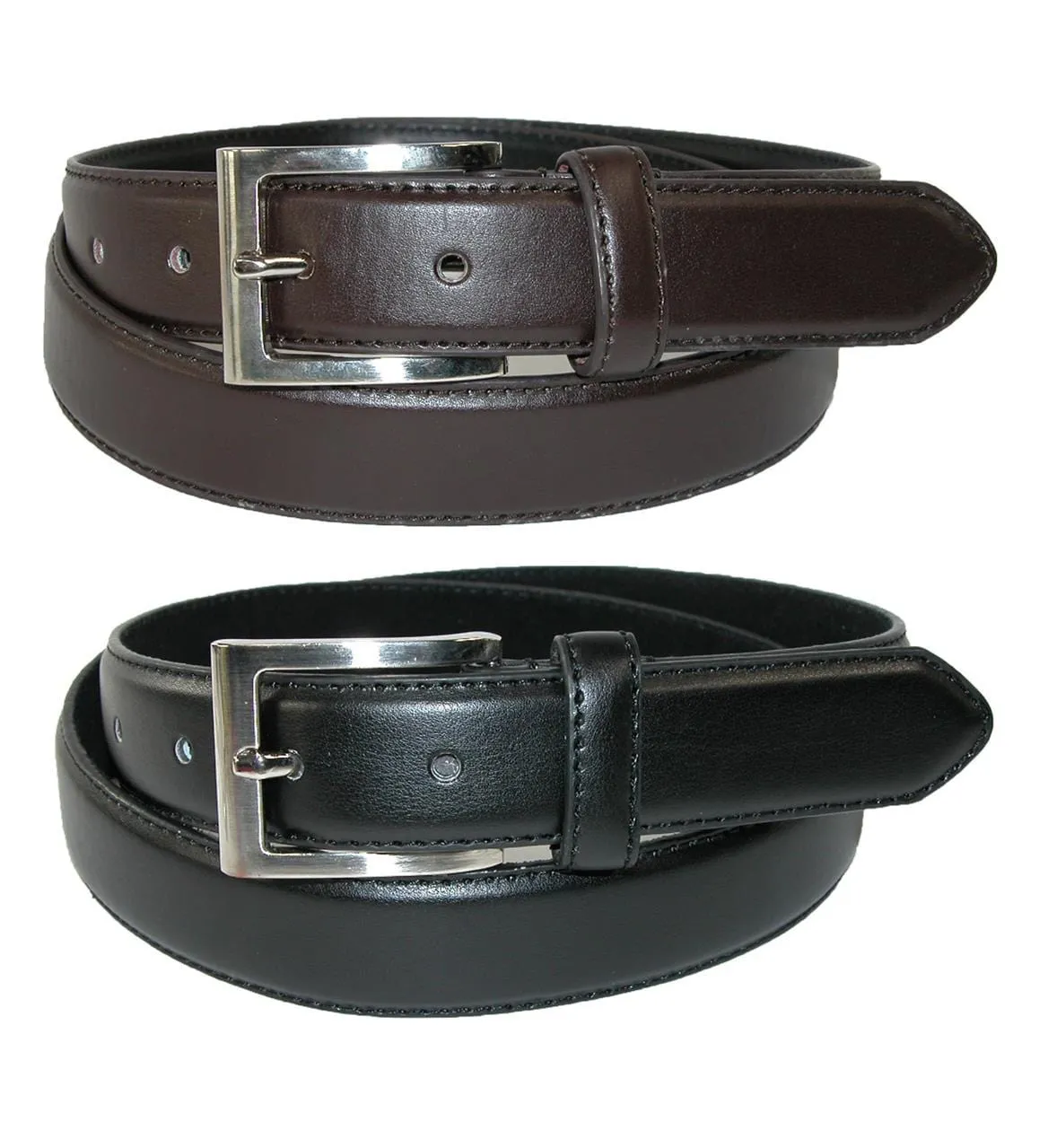 CTM® Men's Leather Basic Dress Belt with Silver Buckle (Pack of 2 Colors)