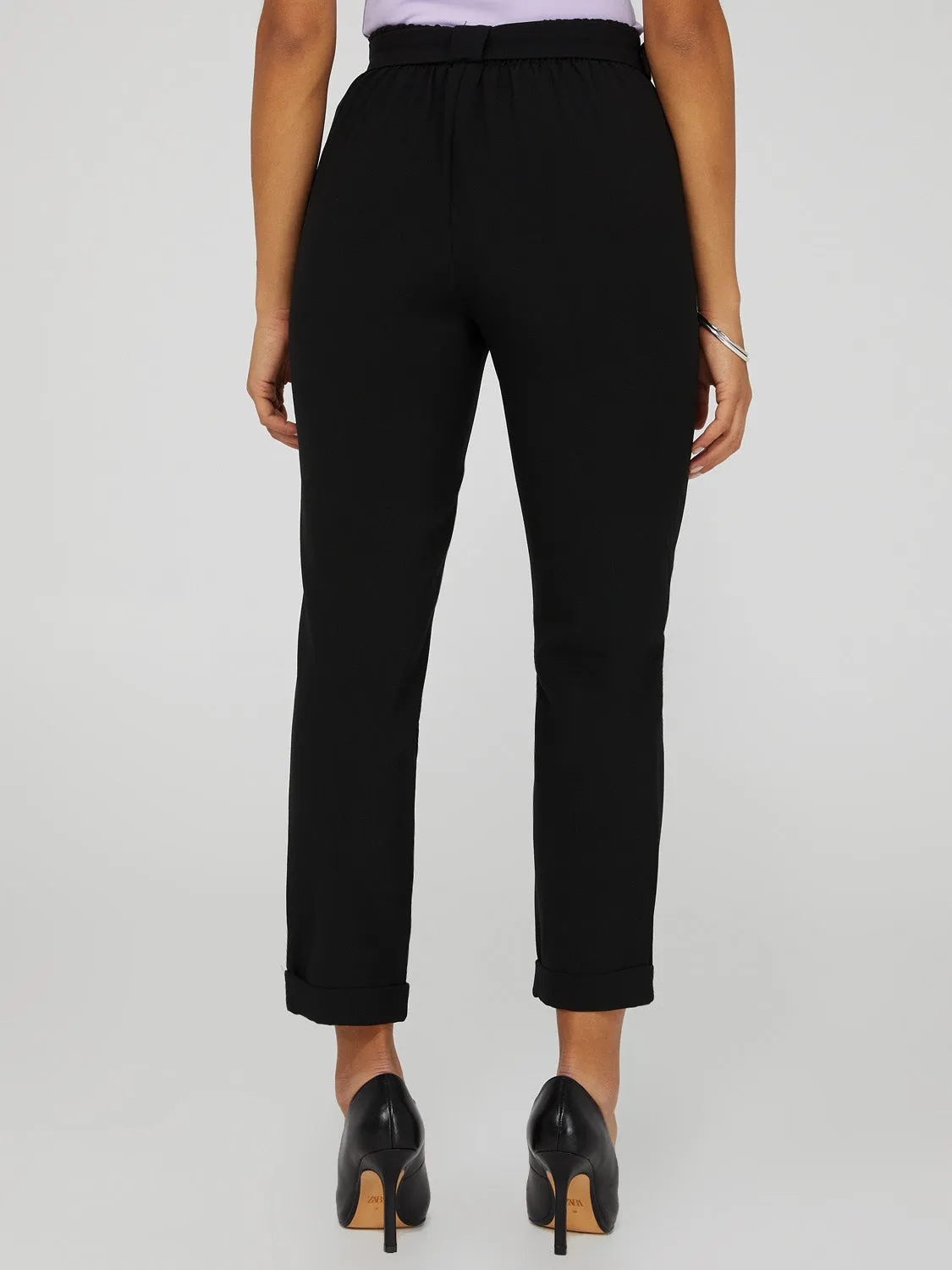 Cuffed Pull-On Pants With Belt