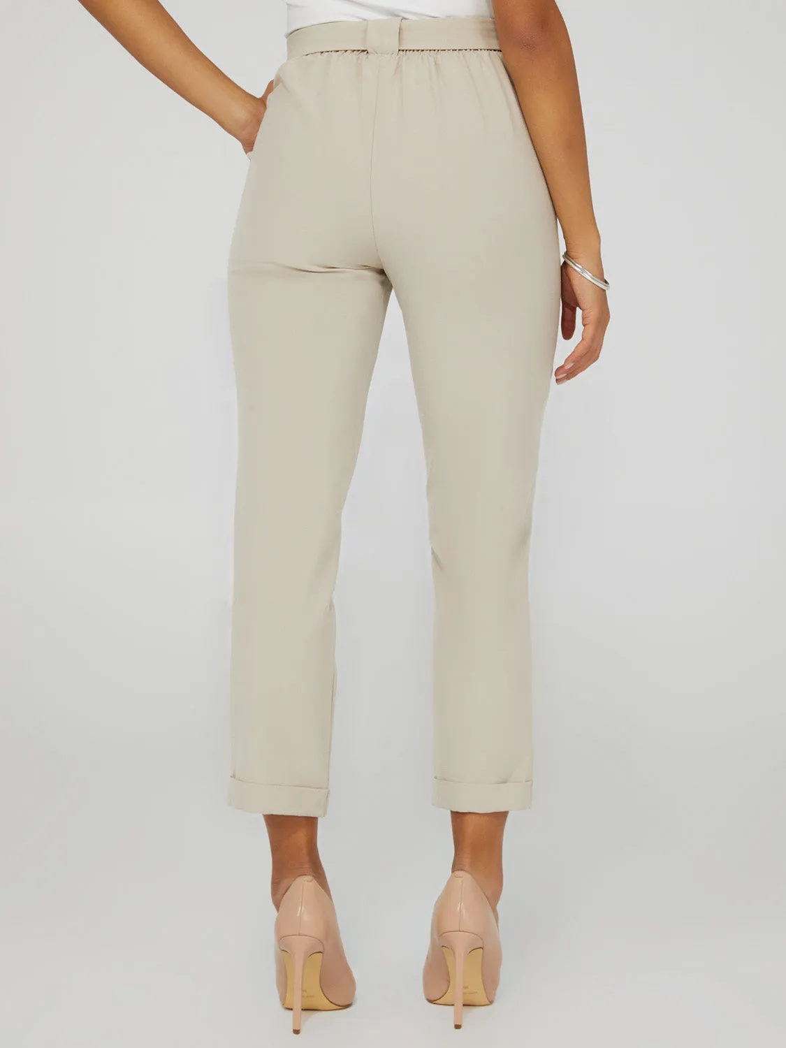 Cuffed Pull-On Pants With Belt