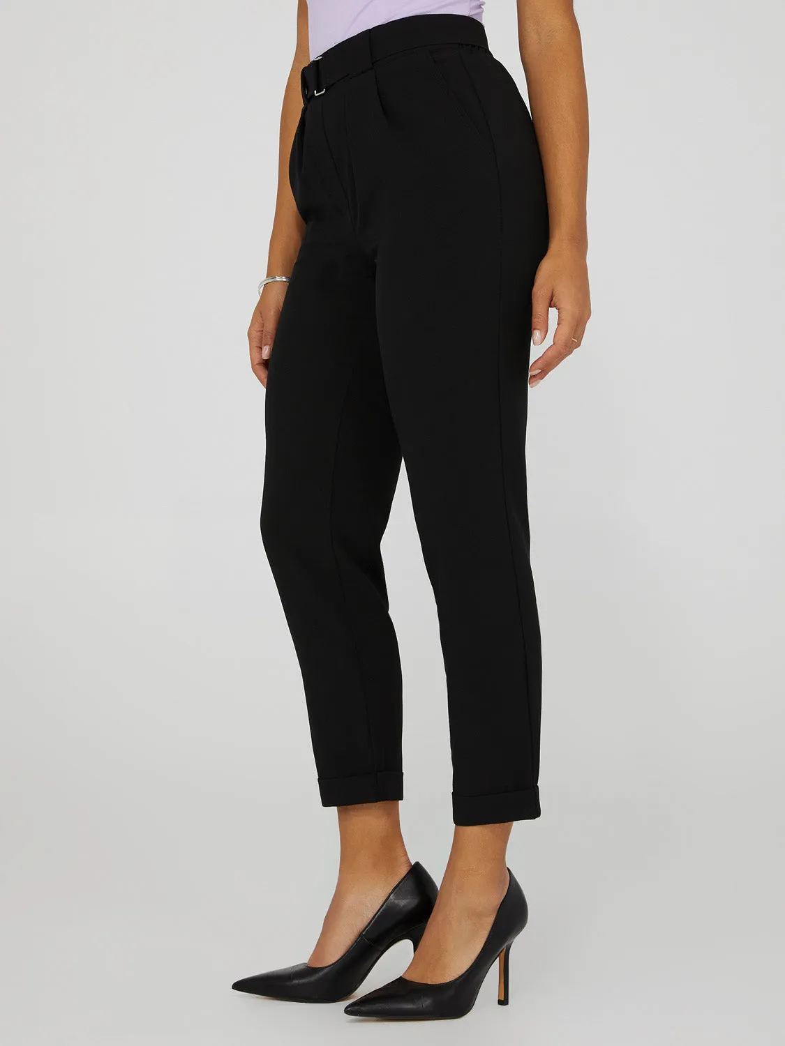 Cuffed Pull-On Pants With Belt