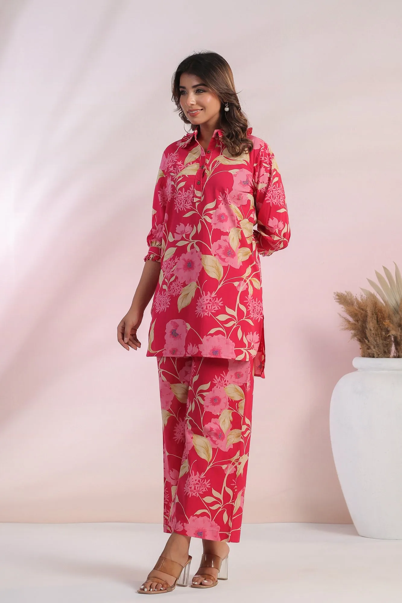 Curlicue Bloom Cotton Palazzo Loungewear Set