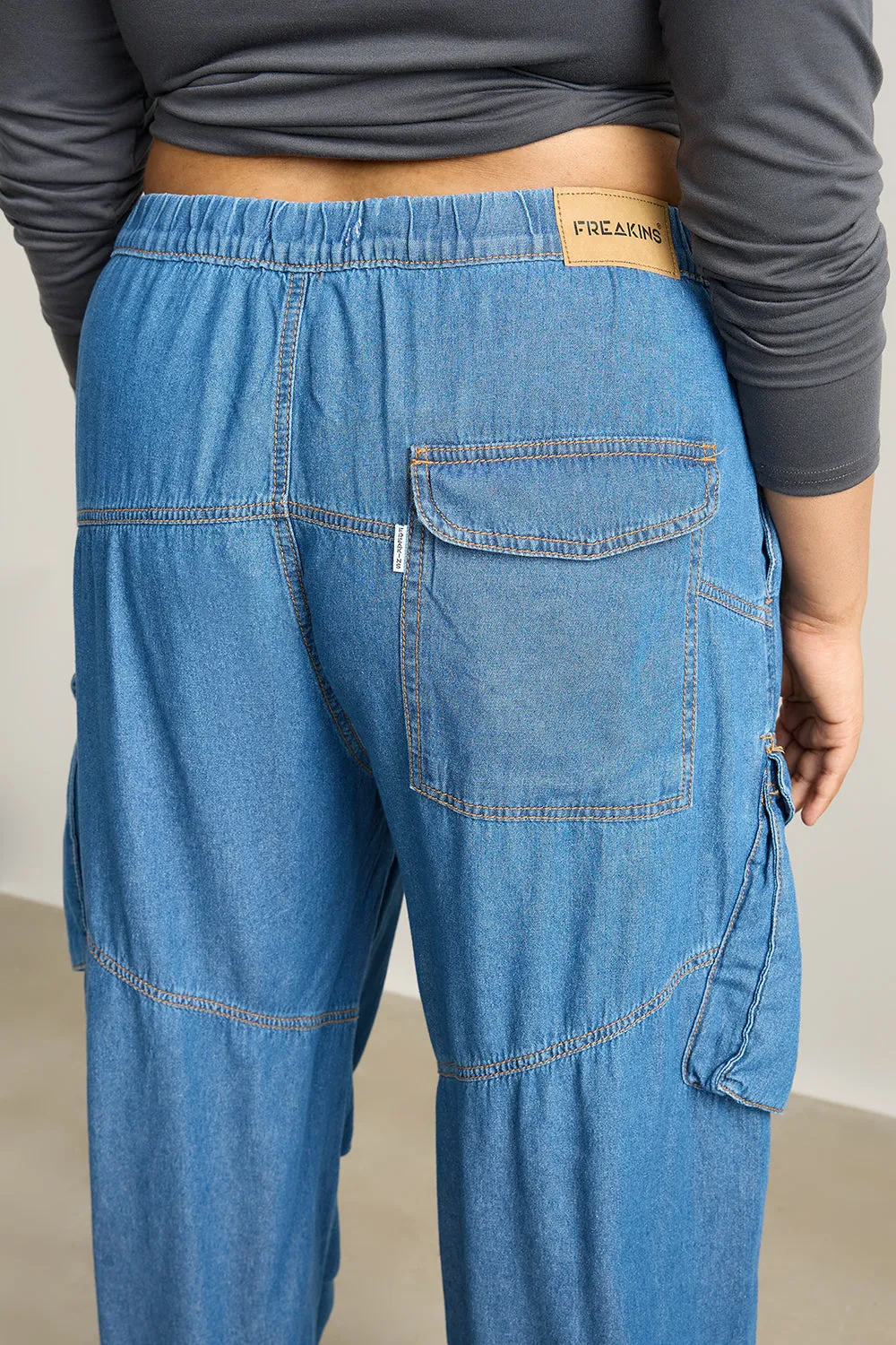 Denim Breezy Cargo Pleat Pants