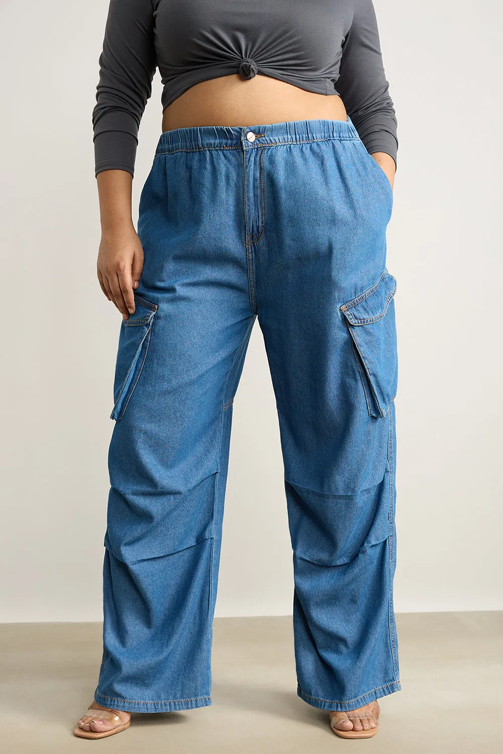 Denim Breezy Cargo Pleat Pants