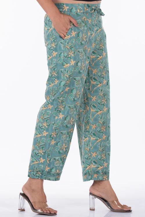 Dharan "Gulista Straight Pant" Green Block Printed Pants