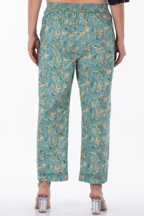 Dharan "Gulista Straight Pant" Green Block Printed Pants