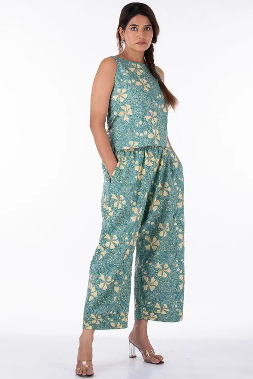 Dharan "Raag Farshi Pants " Green Block Printed Pants