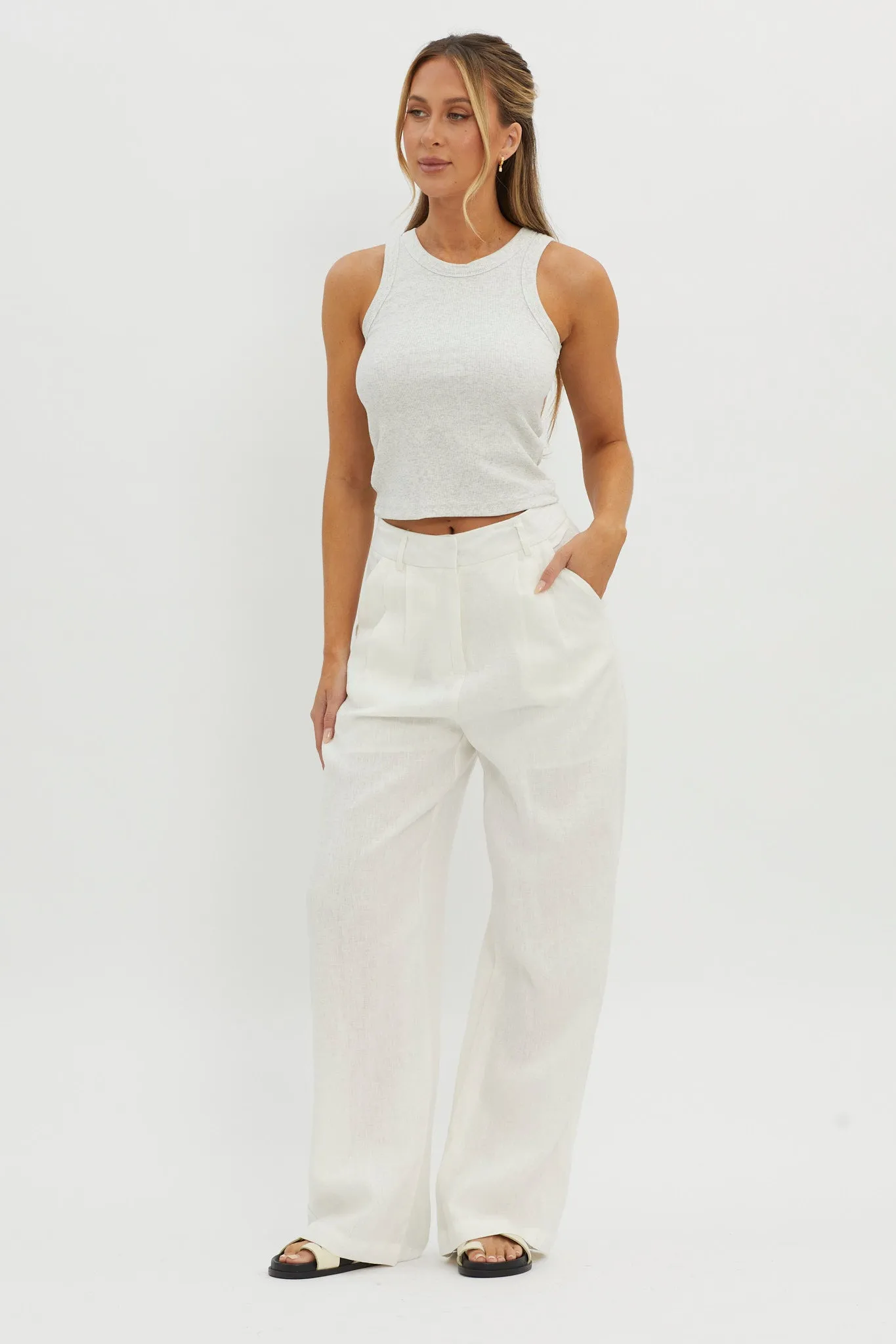 Dodie Straight Leg Trouser Pants Linen White