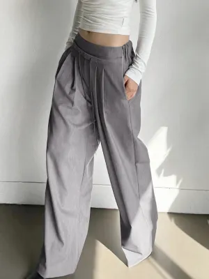 Drawstring Pleat Wide Trendy Leg Dress Pants