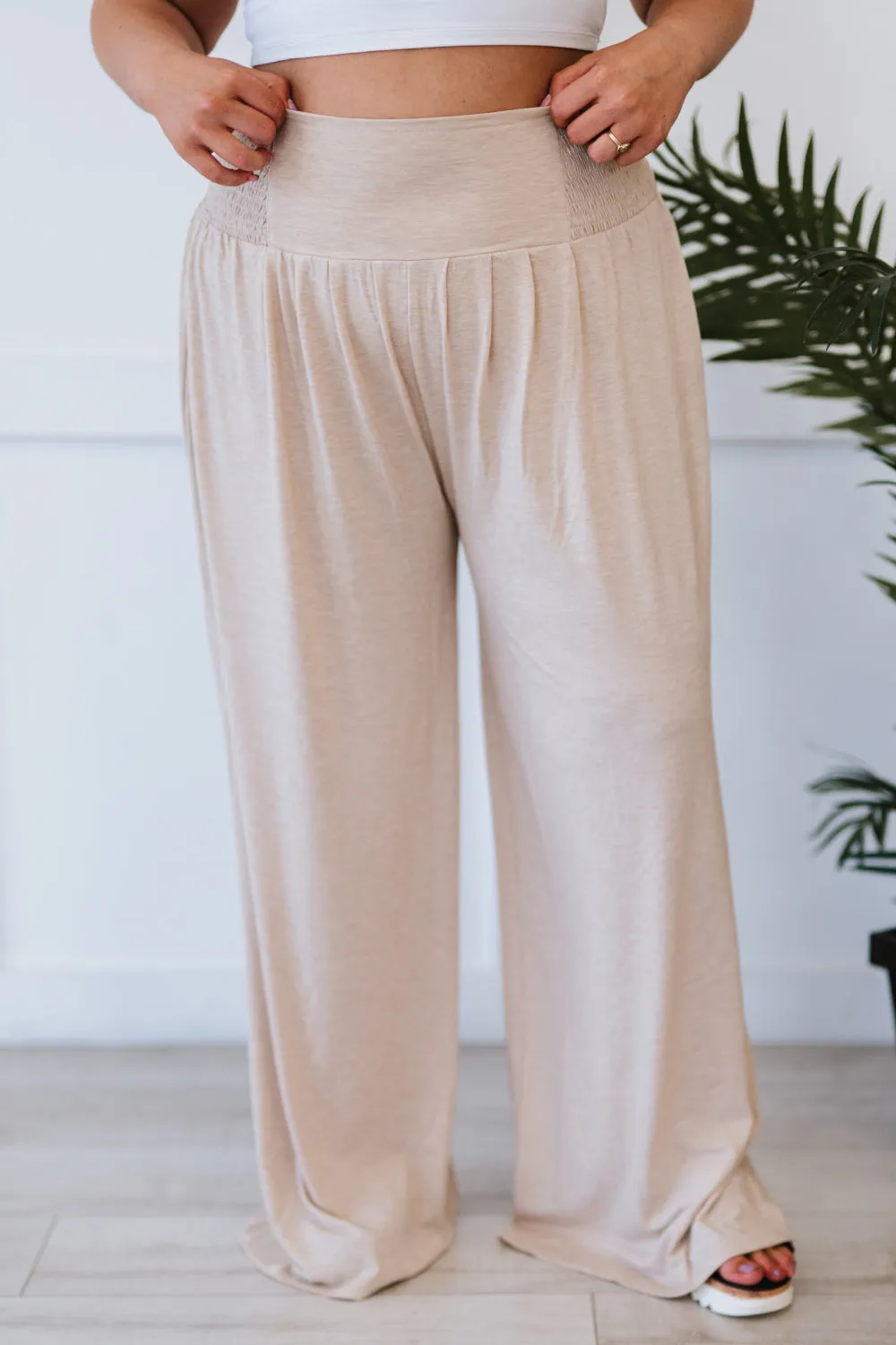 Easy Breezy Full Size Palazzo Pants in Beige