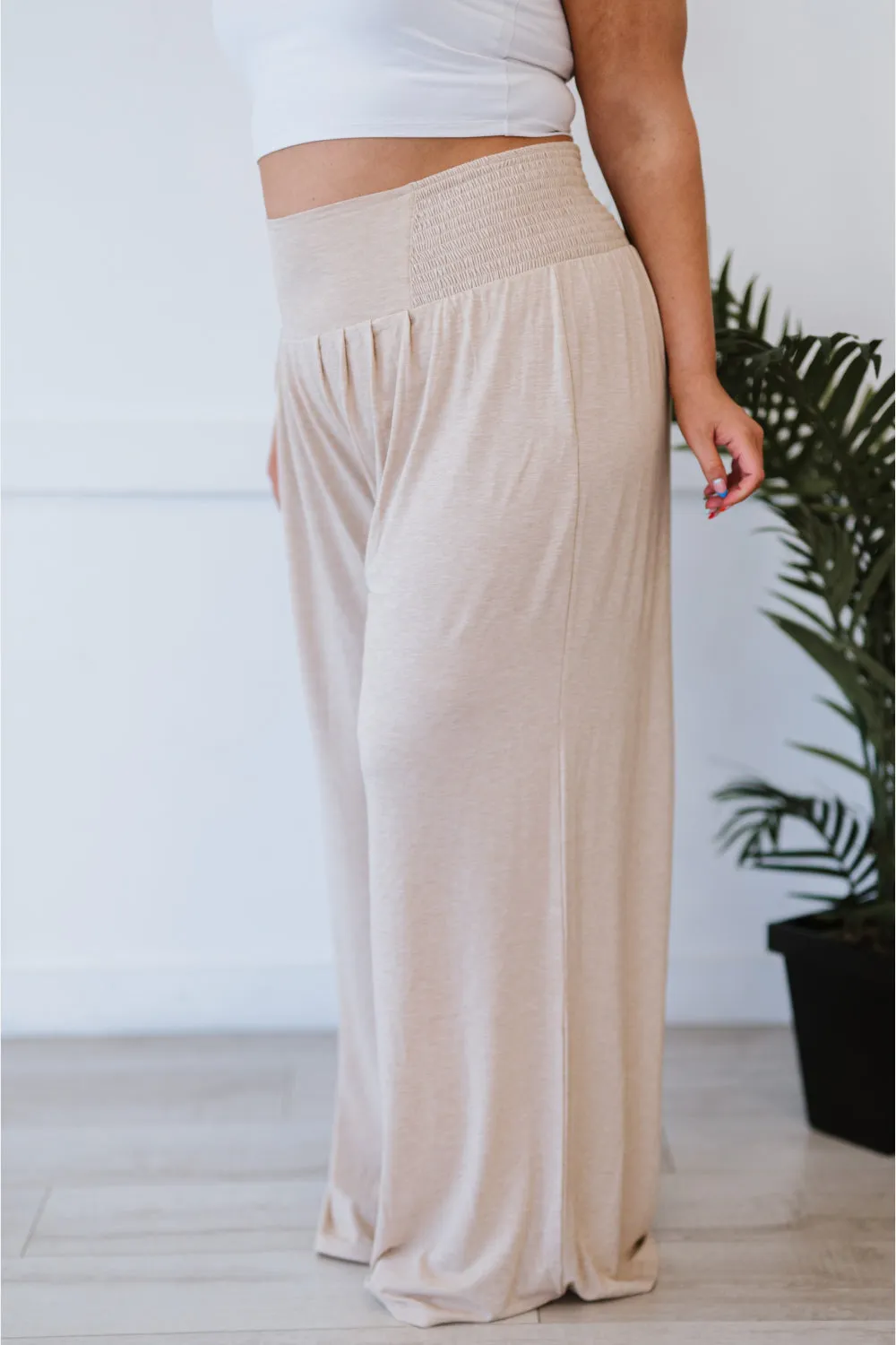 Easy Breezy Full Size Palazzo Pants in Beige