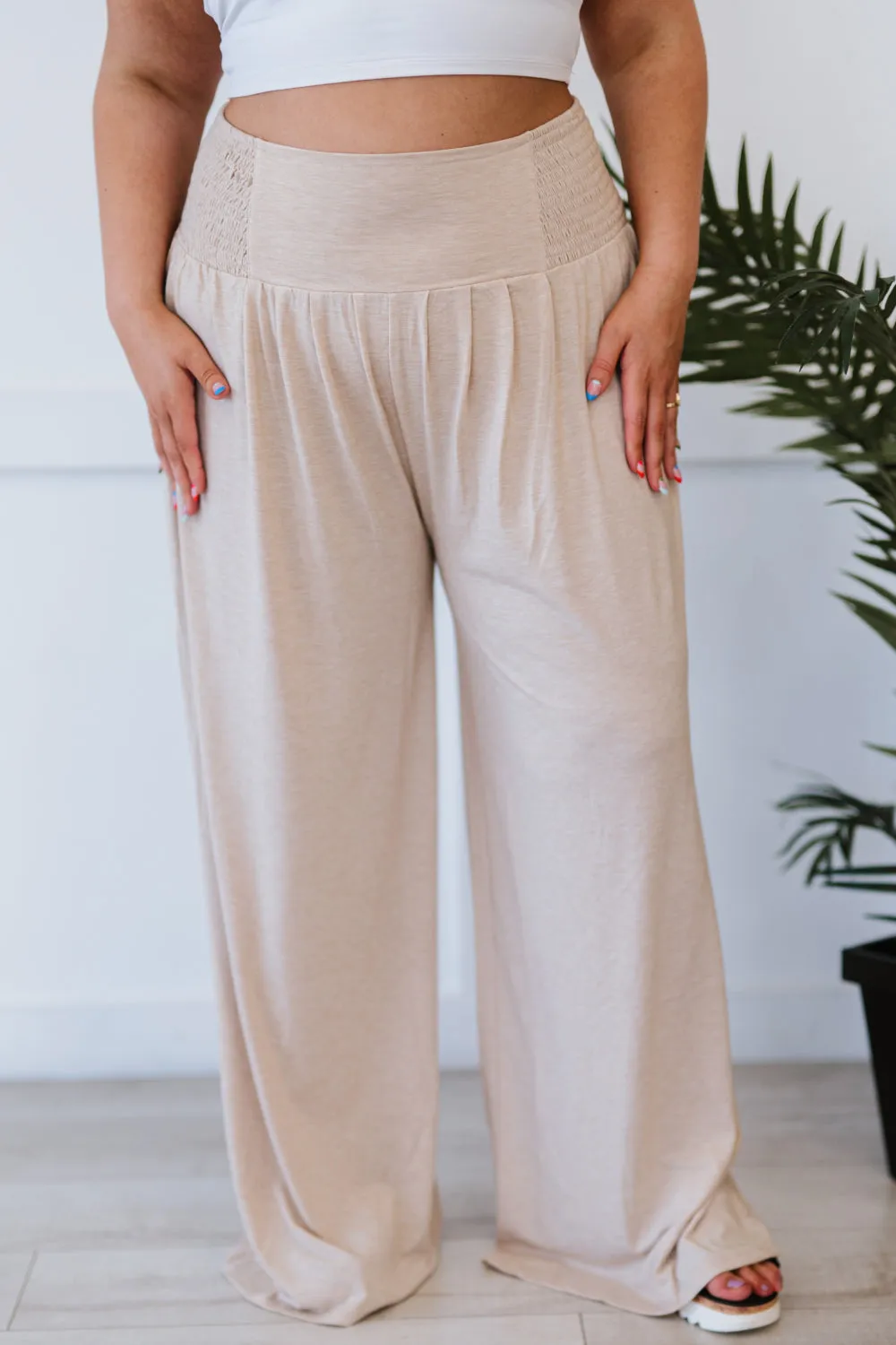 Easy Breezy Full Size Palazzo Pants in Beige