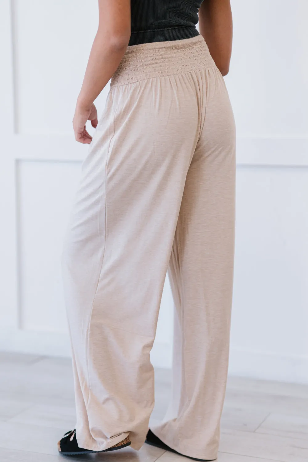 Easy Breezy Full Size Palazzo Pants in Beige