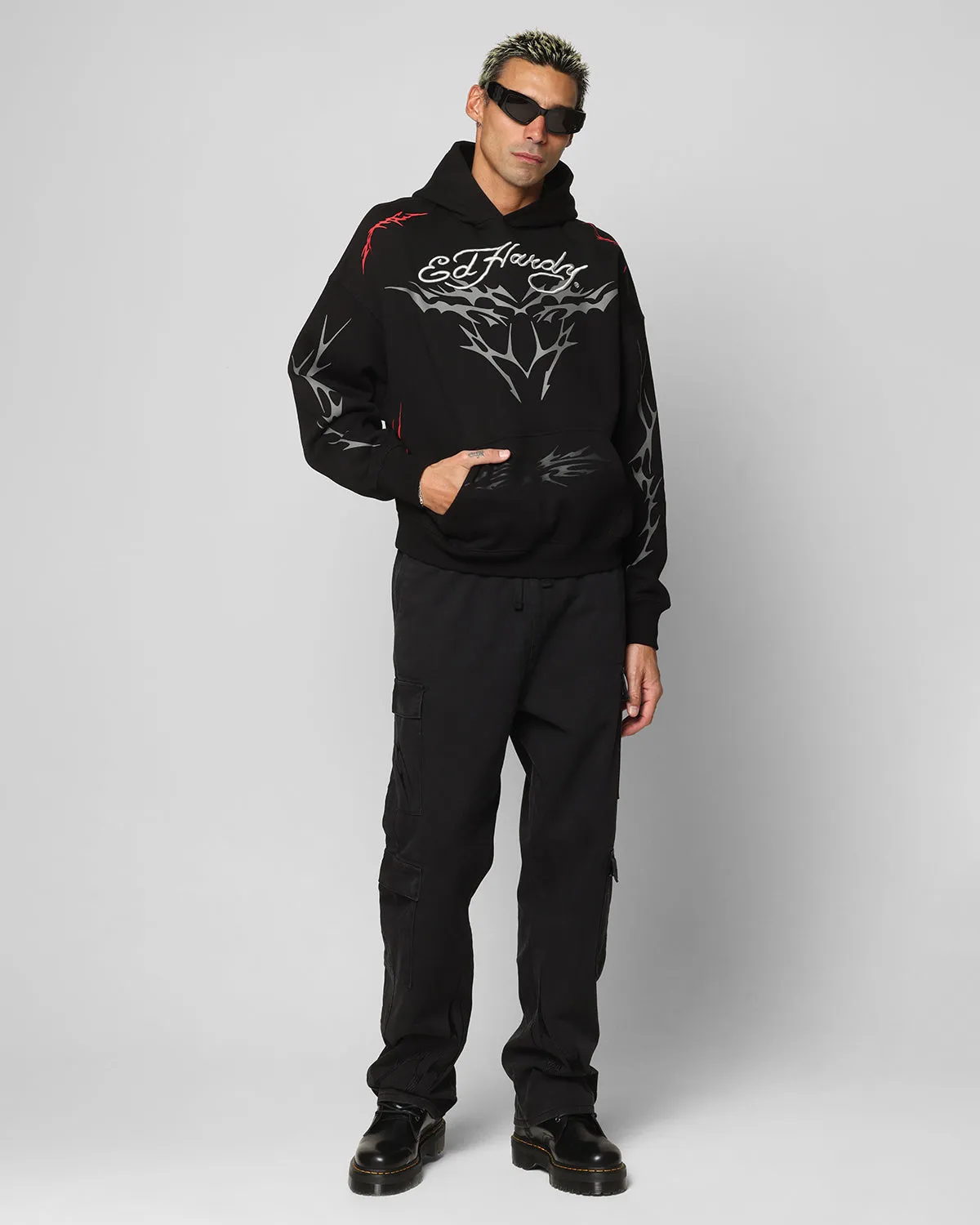 Ed Hardy Electric Cargo Pants Washed Black