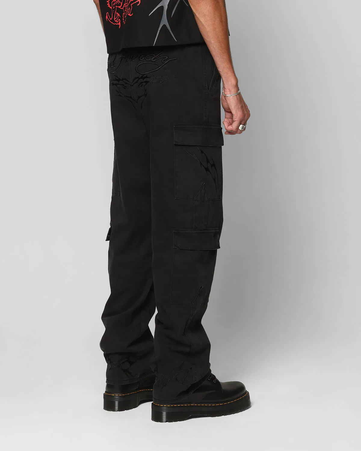 Ed Hardy Electric Cargo Pants Washed Black