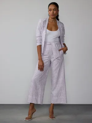 Embroidered Gingham Wide Leg Pants