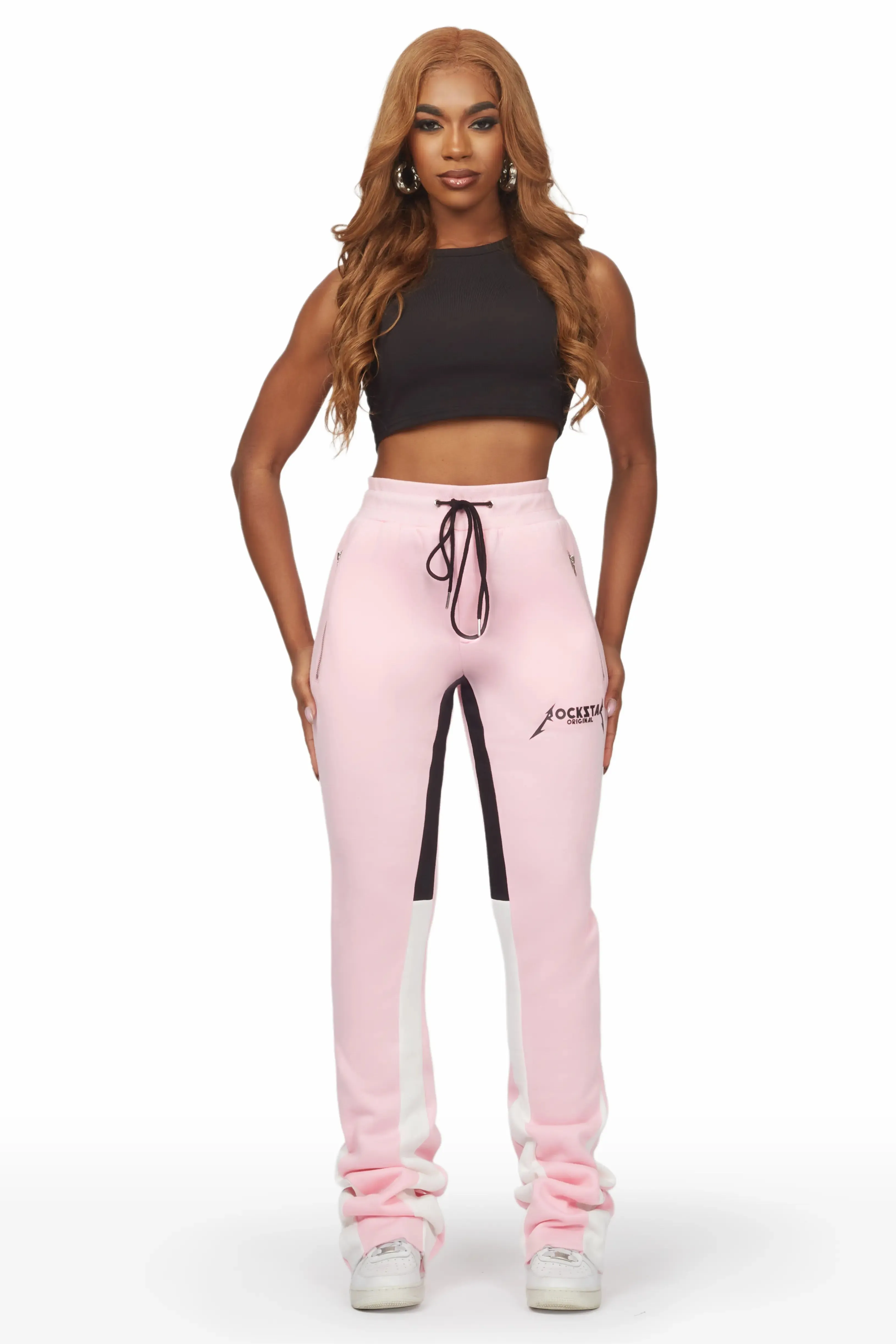 Emery Pink Stacked Flare Track Pant