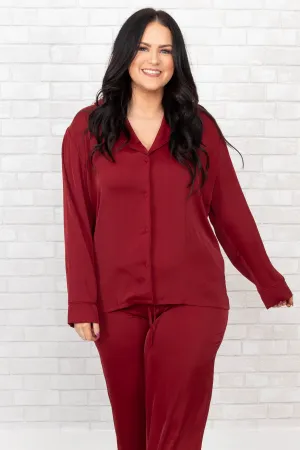 Get Glowing Silky Satin Sleep Top, Wine