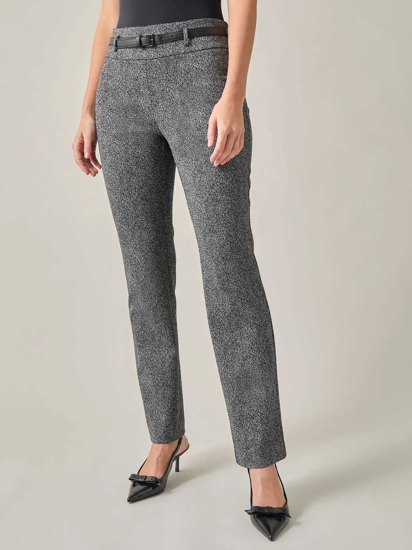 High Rise Boot Leg Pant, Herringbone