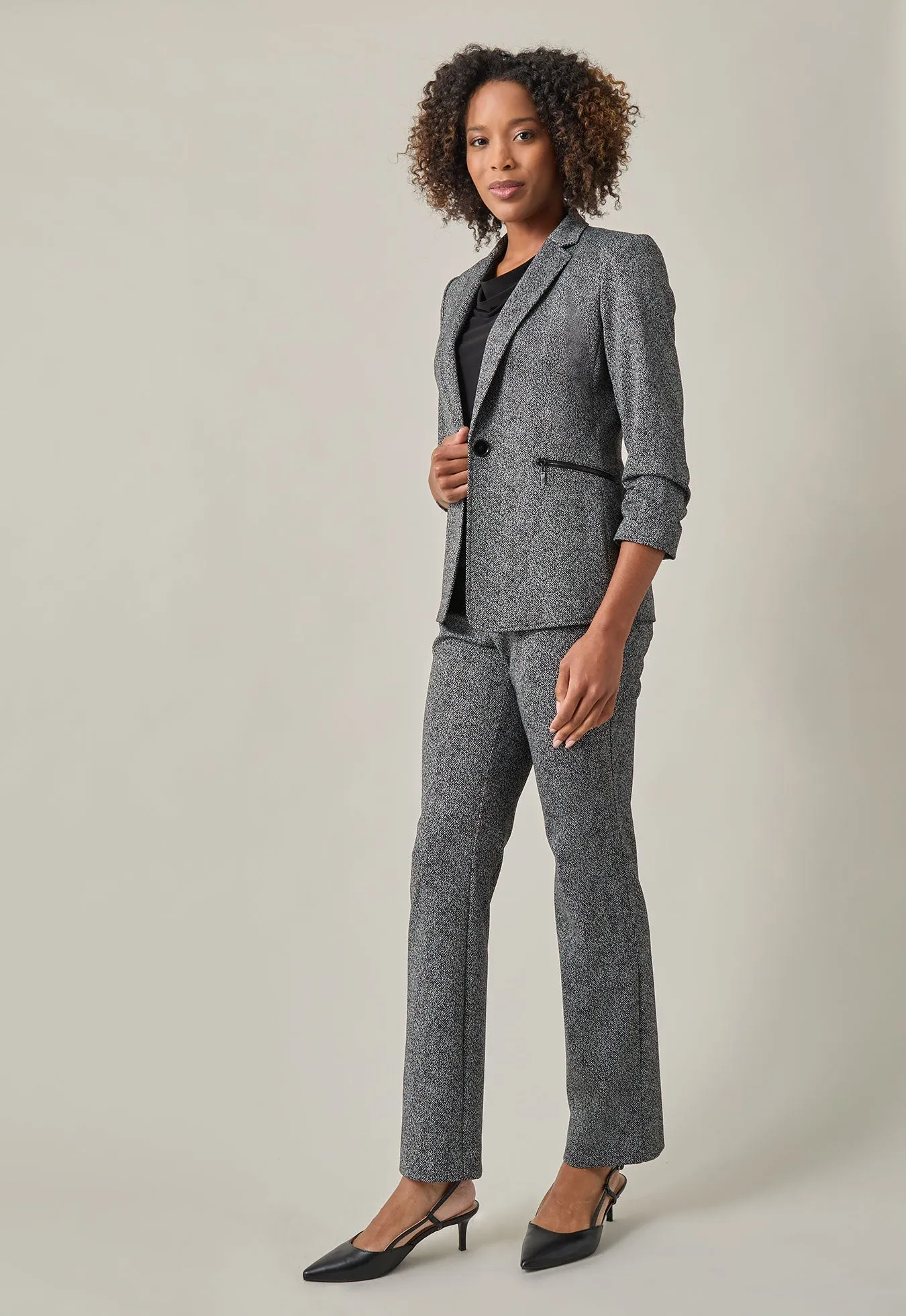 High Rise Boot Leg Pant, Herringbone