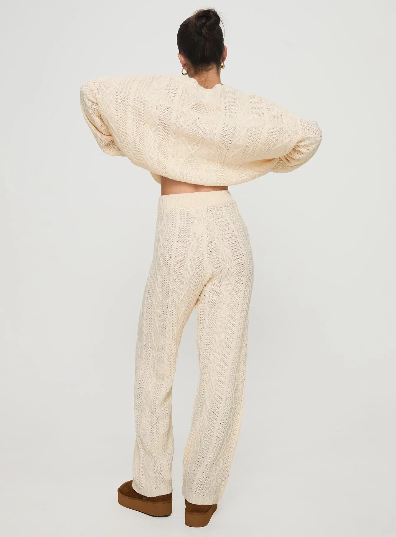 Homey Cable Knit Pants Cream