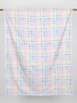 Hopscotch Check Print Organic Cotton Canvas - White   Pastel - Swatch