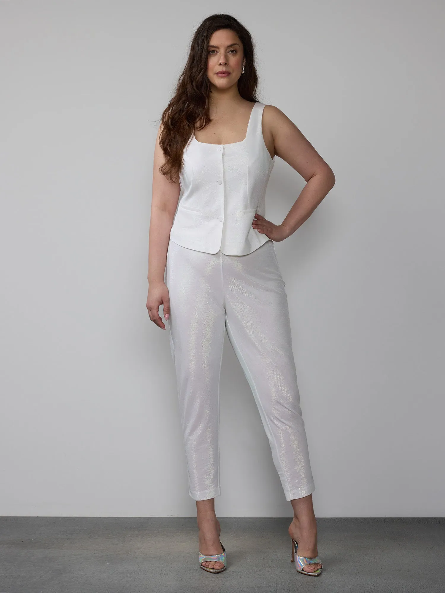 Iridescent Shine Knit Slim Ankle Pant