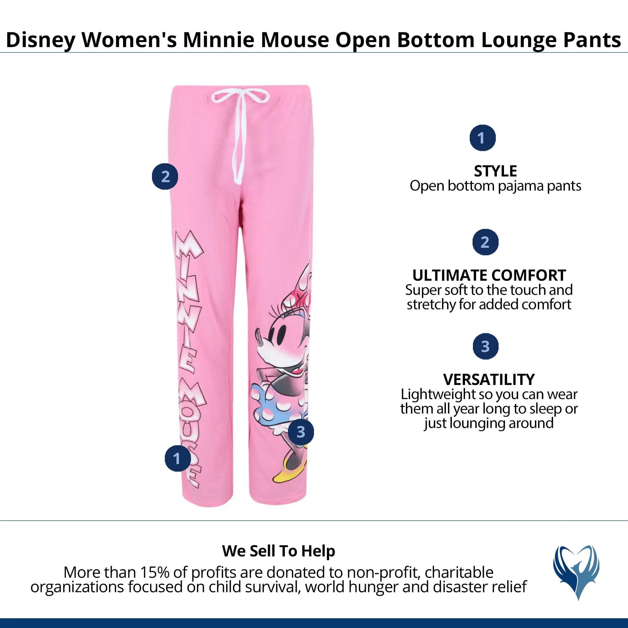 Jerry Leigh Women's Disney Minnie Mouse Open Bottom Lounge Pants