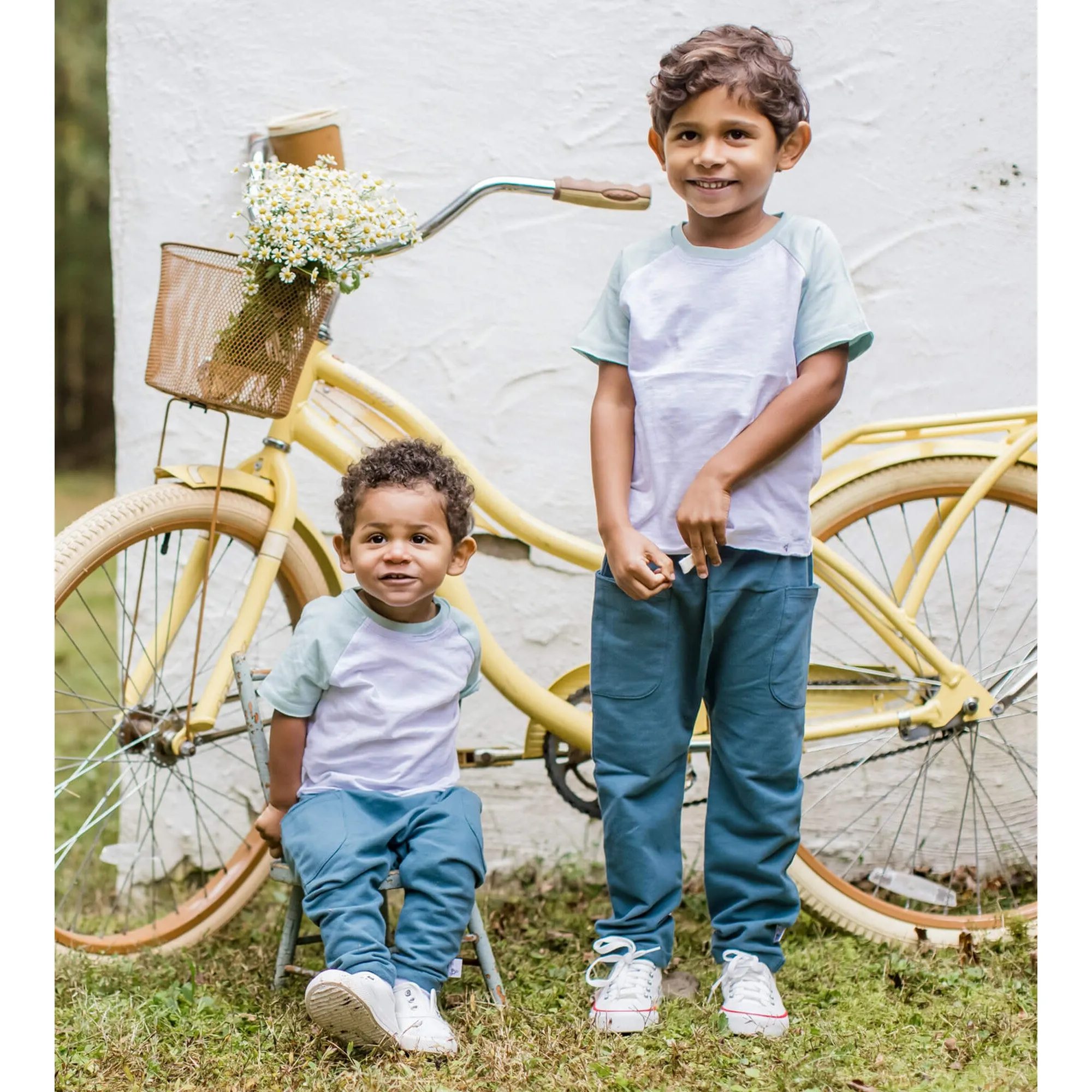 Jersey Slub Tee & French Terry Pant Set- Blue Beetle