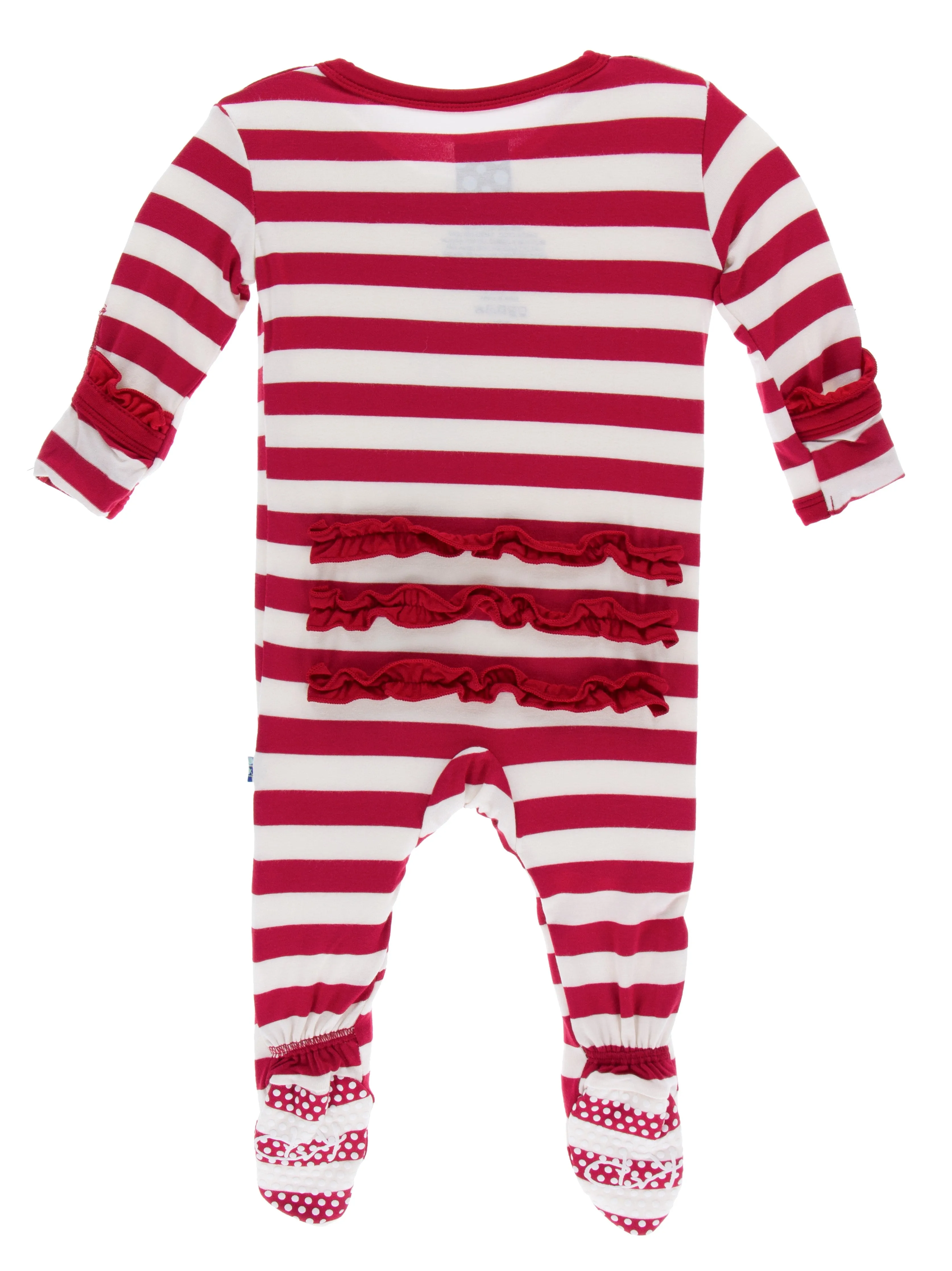 KicKee Pants Candy Cane Stripe 2019 Classic Ruffle Footie with Snaps