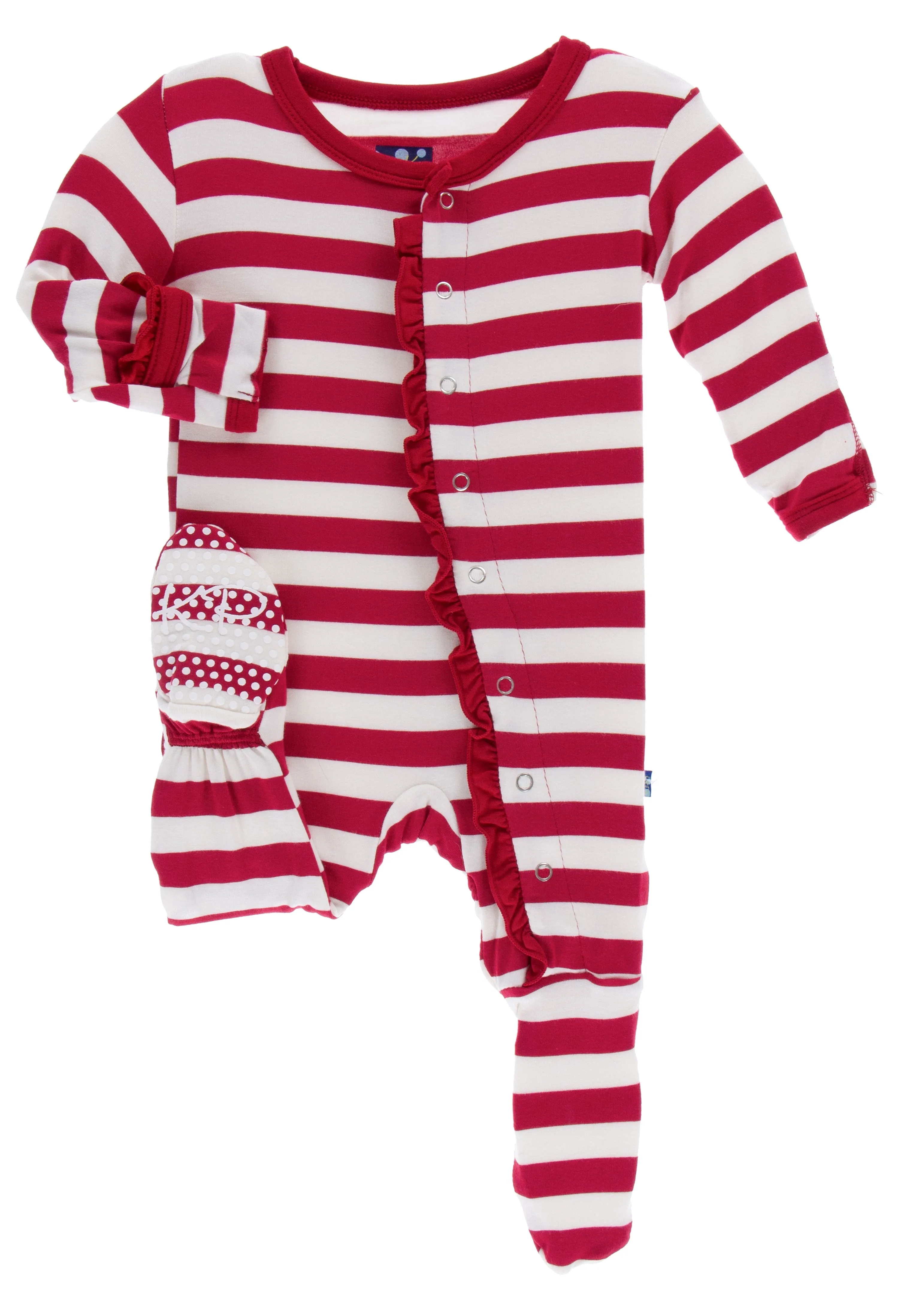 KicKee Pants Candy Cane Stripe 2019 Classic Ruffle Footie with Snaps