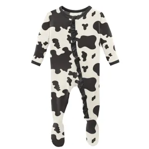 KicKee Pants Cow Print Classic Ruffle Footie with Zipper