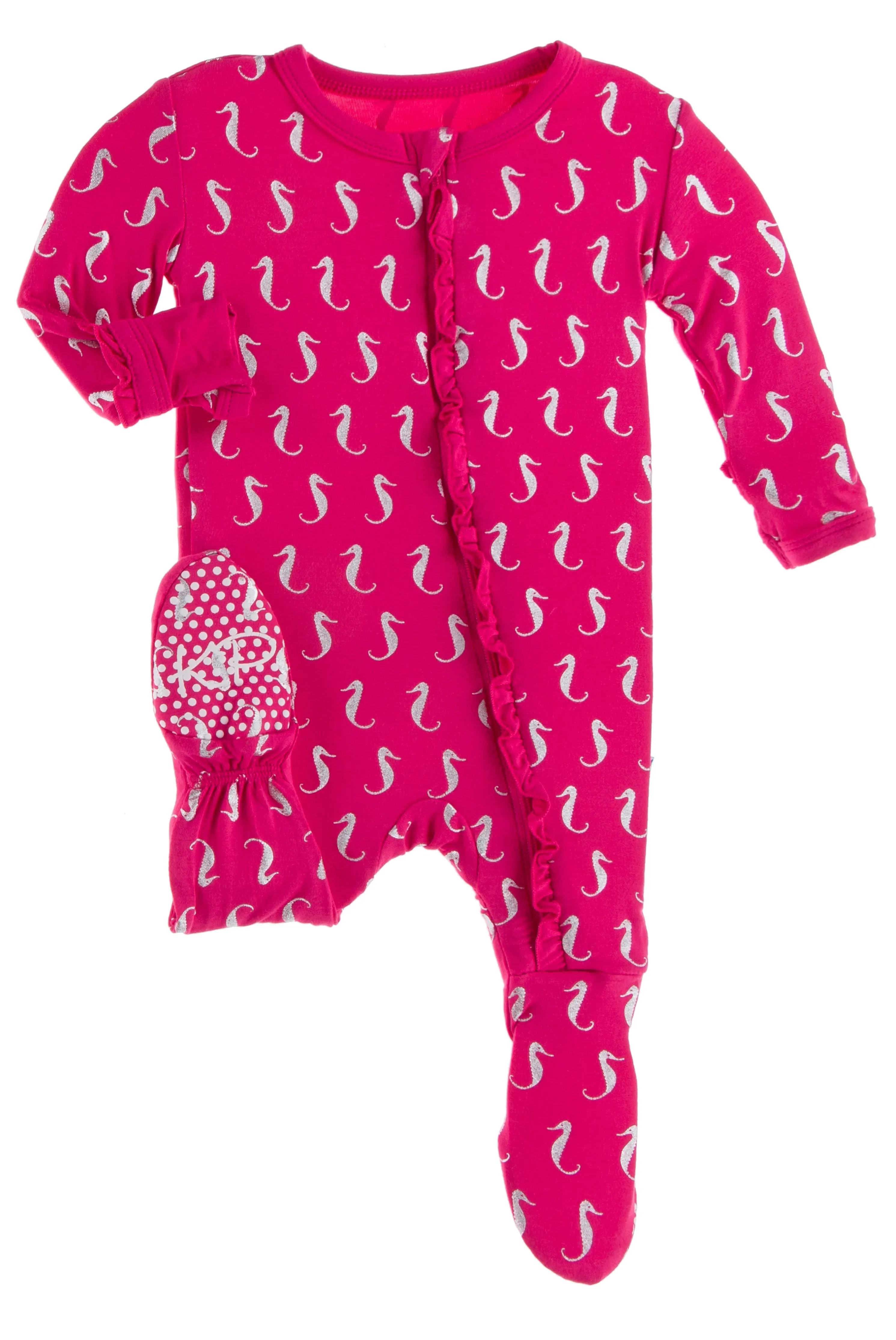 KicKee Pants Prickly Pear Mini Seahorses Classic Ruffle Footie with Zipper