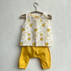 Kids Unisex Organic Cotton Patang Jhabla with Yellow Pants