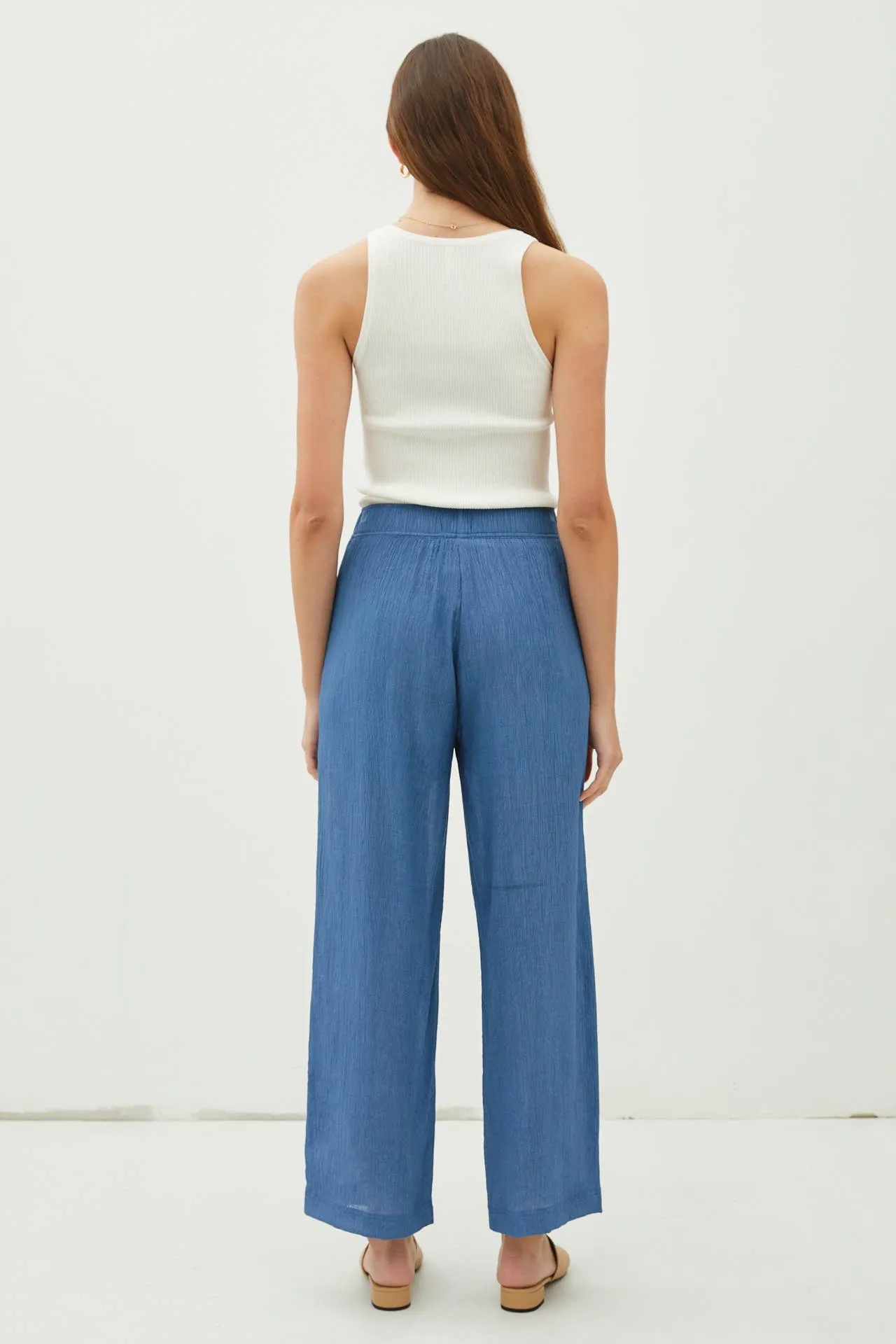 LIGHTWEIGHT RAYON BLEND PULL ON WIDE LEG PANTS