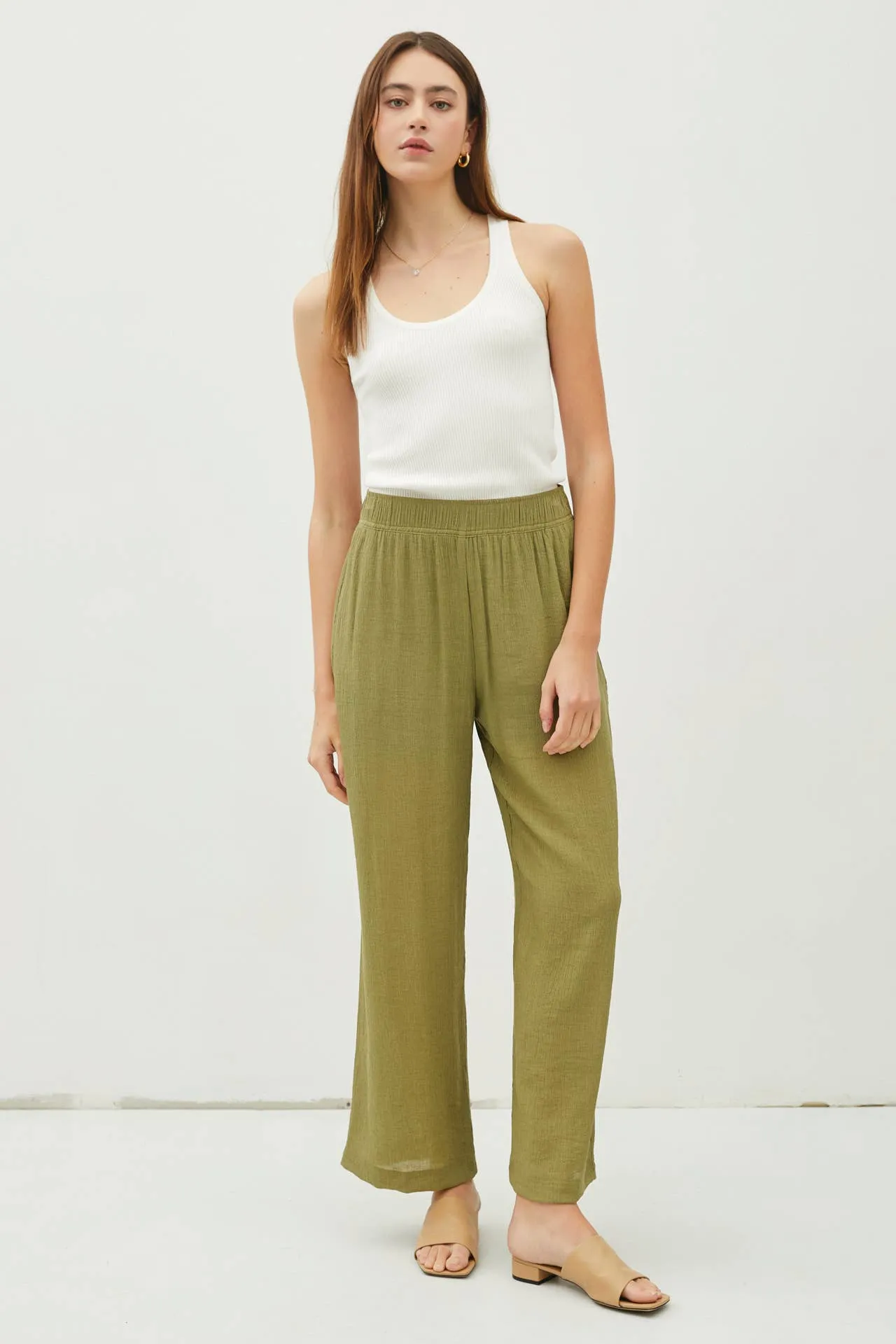 LIGHTWEIGHT RAYON BLEND PULL ON WIDE LEG PANTS